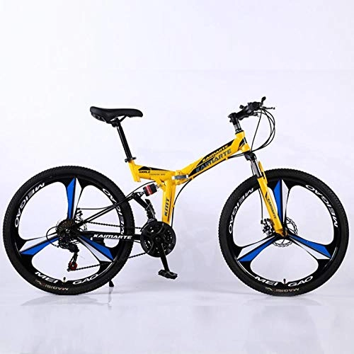 Folding Bike : DGAGD 24 inch folding mountain bike adult off-road soft tail bicycle three-wheel-yellow_27 speed