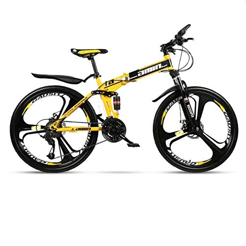 Folding Bike : DGAGD 24 inch folding mountain bike adult one-wheel double shock-absorbing off-road variable speed bicycle three-knife wheel-Black Yellow A_24 speed