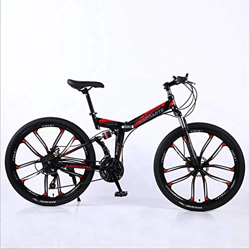 Folding Bike : DGAGD 26 inch folding mountain bike adult cross-country soft tail bicycle ten cutter wheels-Black red_24 speed