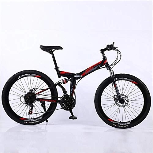 Folding Bike : DGAGD 26 inch folding mountain bike adult off-road soft tail bicycle forty knife wheels-Black red_27 speed