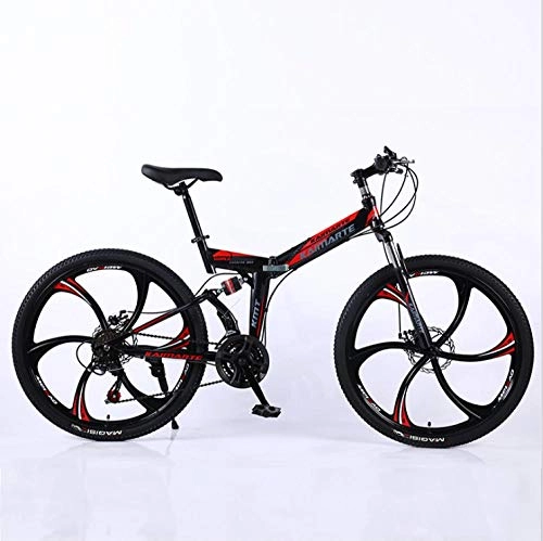 Folding Bike : DGAGD 26 inch folding mountain bike adult off-road soft tail bicycle six cutter wheels-Black red_24 speed
