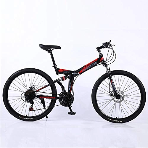 Folding Bike : DGAGD 26 inch folding mountain bike adult off-road soft tail bicycle spoke wheel-Black red_27 speed