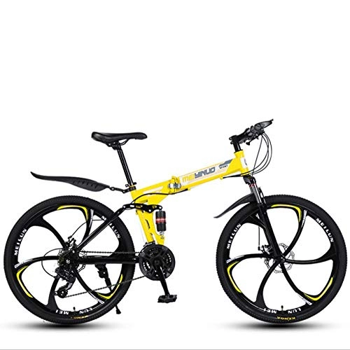 Folding Bike : DGAGD 26 inch shock absorption variable speed folding adult bicycle mountain bike six cutter wheels-yellow_21 speed