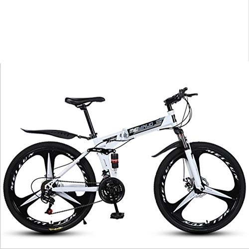 Folding Bike : DGAGD 26 inch shock absorption variable speed folding adult bicycle mountain bike three-cutter wheel-white_21 speed