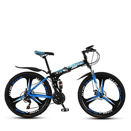 Folding Bike : DGAGD Folding mountain bike 26 inch double shock-absorbing off-road / variable speed mountain bike three-wheel-Black blue_27 speed