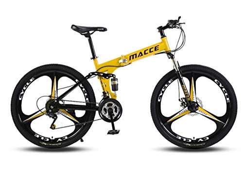 Folding Bike : DGAGD Mountain Folding Bike 24-inch Variable Speed Double Shock Absorbing Bicycle Tri-cutter Wheel-yellow_27 speed