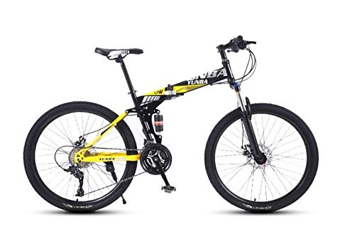 Folding Bike : DGAGD Variable speed folding mountain bike adult double shock absorber off-road 24 inch racing spoke wheel-Black and yellow_27 speed