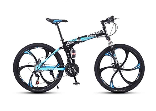 Folding Bike : DGAGD Variable speed folding mountain bike adult double shock absorber off-road 26 inch racing six cutter wheels-Black blue_27 speed