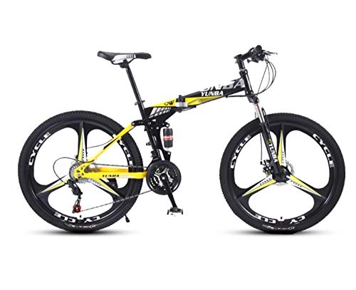 Folding Bike : DGAGD Variable speed folding mountain bike adult double shock-absorbing off-road 26 inch racing three-knife wheel-Black and yellow_24 speed