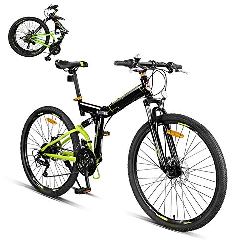 Folding Bike : DGPOAD Foldable Bicycle 26 Inch, 24-Speed Folding Mountain Bike, Unisex Lightweight Commuter Bike, Double Disc Brake, MTB Full Suspension Bicycle / Green