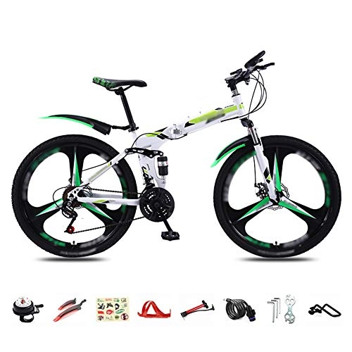 Folding Bike : DGPOAD Foldable Bicycle 26 Inch, 30-Speed Folding Mountain Bike, Unisex Lightweight Commuter Bike, MTB Full Suspension Bicycle with Double Disc Brake / Green / A wheel