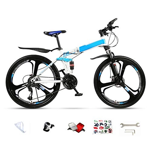 Folding Bike : DGPOAD Lightweight Folding MTB Bike, 24 Inches, 26 Inches, Foldable City Commuter Bicycles, Double Disc Brake, 30 Speed Mens Womens Mountain Bike / blue / 24