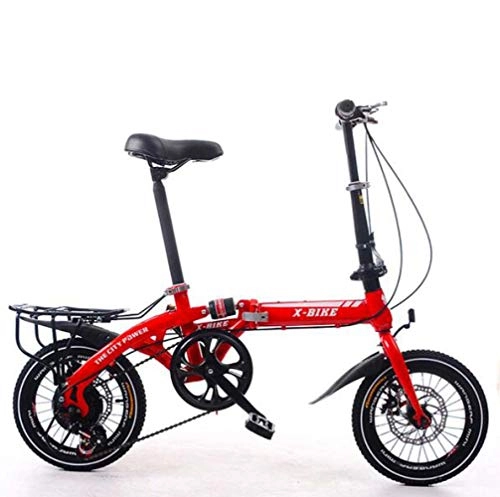 Folding Bike : DGPOAD Unisex Folding Bike Adults Mini Lightweight Alloy City Bicycle For Men Women Ladies Shopper With Adjustable Handlebar & Comfort Saddle, aluminum, 7 speed / Red / 14in