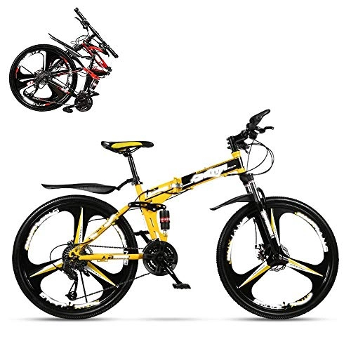 Folding Bike : DLILI Folding adult bike, 26 inch variable speed mountain bike, double shock absorber for men and women, double disc brakes, 21 / 24 / 27 / 30 speed Optional
