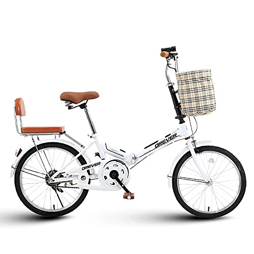 Folding Bike : DODOBD Foldable Bike 20 Inch, Adult Portable City Bicycle, Carbon Steel Bicycle Unisex Folding Bicycle, Folding Bike for Men Women Students and Urban Commuters, White