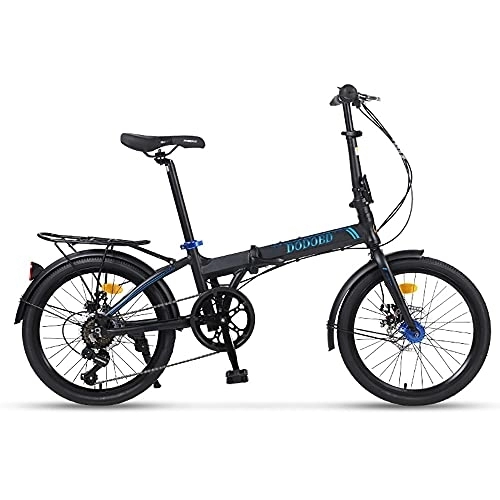 Folding Bike : DODOBD Folding Bicycle 20 inch 7-speed Shift Variable Speed Male and Female Light Student car Spoke Wheel Small Bicycle, High Carbon Steel Frame with Basket and Taillights