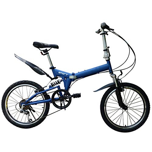 Folding Bike : DPGPLP 20 Inch Folding Speed Bicycle - Adult Children 6 Speed Folding Bike - Female Men's Road Bike Front Folding Bike, Blue