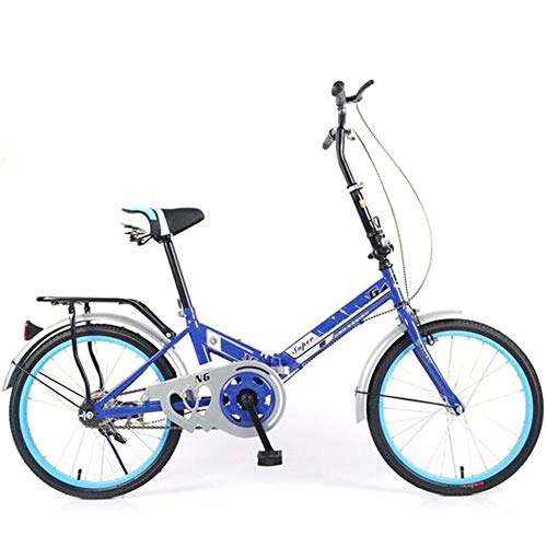 Folding Bike : DPGPLP 20-Inch Folding Speed Bicycle - Adult Folding Bicycle Bicycle Women's Student Ladies Single Speed Variable Speed Shock Absorber Bicycle Portable Commuter Car, Blue, singlespeed