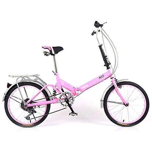 Folding Bike : DPGPLP 20-Inch Folding Speed Bicycle - Adult Folding Bicycle Bicycle Women's Student Ladies Single Speed Variable Speed Shock Absorber Bicycle Portable Commuter Car, Pink, singlespeed