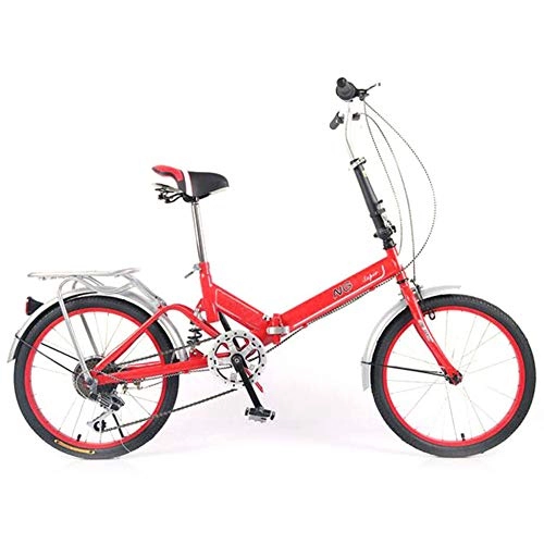 Folding Bike : DPGPLP 20-Inch Folding Speed Bicycle - Adult Folding Bicycle Bicycle Women's Student Ladies Single Speed Variable Speed Shock Absorber Bicycle Portable Commuter Car, Red, singlespeed