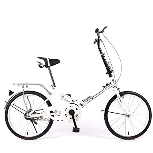 Folding Bike : DPGPLP 20-Inch Folding Speed Bicycle - Adult Folding Bicycle Bicycle Women's Student Ladies Single Speed Variable Speed Shock Absorber Bicycle Portable Commuter Car, White, sixspeed
