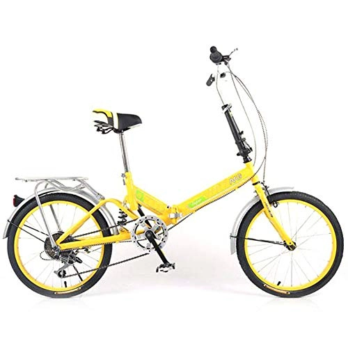 Folding Bike : DPGPLP 20-Inch Folding Speed Bicycle - Adult Folding Bicycle Bicycle Women's Student Ladies Single Speed Variable Speed Shock Absorber Bicycle Portable Commuter Car, Yellow, singlespeed