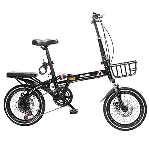 Folding Bike : DPGPLP 20 Inch Men And Women Folding Bicycle - Variable Speed Mountain Bike Adult Off-Road Speed Male And Female Students Fast Bicycle, Black, 16inches
