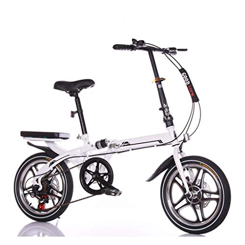 Folding Bike : DQWGSS Adult Folding Bike Lightweight with Safety Brakes and Shock Absorbers Adjustable Seat and Handlebar Foldable Road Bike for Men Women Teen, White, S