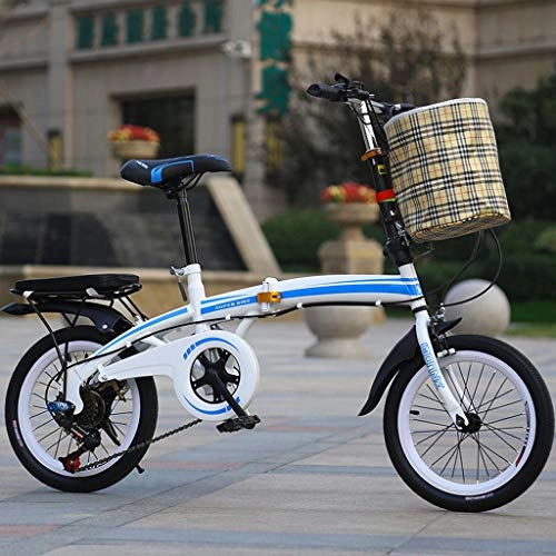 Folding Bike : DQWGSS Folding Bike Adult 6 Speeds with Safety Brakes Adjustable Seat and Handlebar Foldable Road Bike for Men Women Teen, Blue