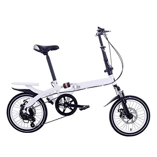 Folding Bike : DQWGSS Folding Bike Adult 6 Speeds with Shock Absorbers and Safety Brakes Adjustable Seat and Handlebar Foldable Road Bike for Men Women Teen, White