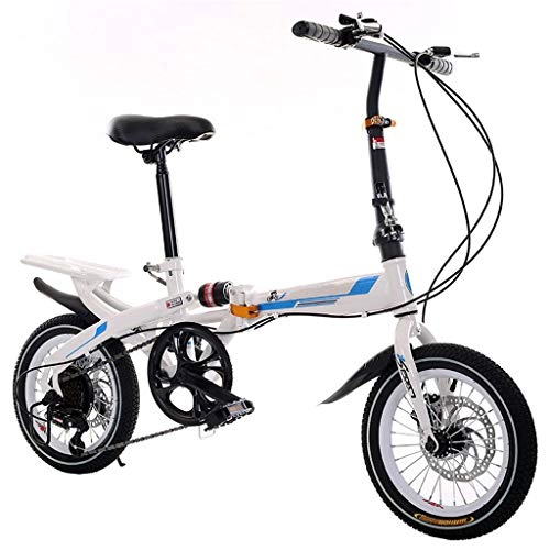 Folding Bike : DQWGSS Road Folding Bike Adult with Safety Brakes and Shock Absorbers Variable Speed Adjustable Seat and Handlebar Foldable City Bike for Men Women Student, white and blue, Style 1