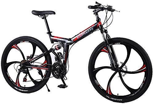 Folding Bike : Drohneks Folding Mountain Bike, 21Speed Durable Dual Suspension high-carbon steel thickened frame Great for City Riding and Commuting