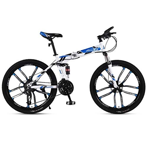 Folding Bike : Dsrgwe 26inch Mountain Bike, Folding Mountain Bicycles, Dual Suspension and Dual Disc Brake, 21-speed, 24-speed, 27-speed (Color : Blue, Size : 21-speed)