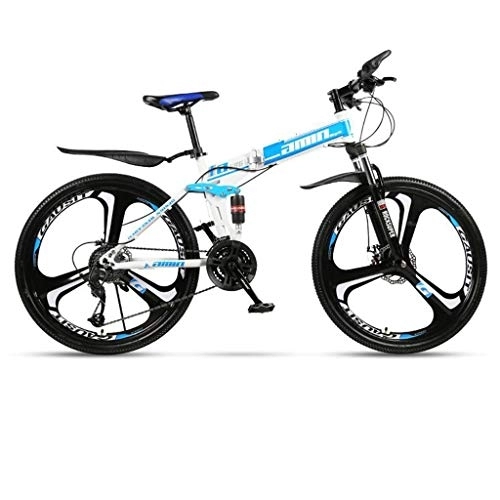 Folding Bike : Dsrgwe Mountain Bike, Steel Frame Folding Hardtail Bicycles, Dual Suspension and Dual Disc Brake, 26inch Wheels (Color : Blue, Size : 21-speed)