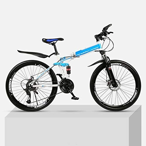 Folding Bike : Dual Disc Brake 24 Inch FOLDING MTB High-carbon Steel Folding Mountain Bike Noshockabsorption Folding Bike Mountain Bike Unisex-21Speed-A