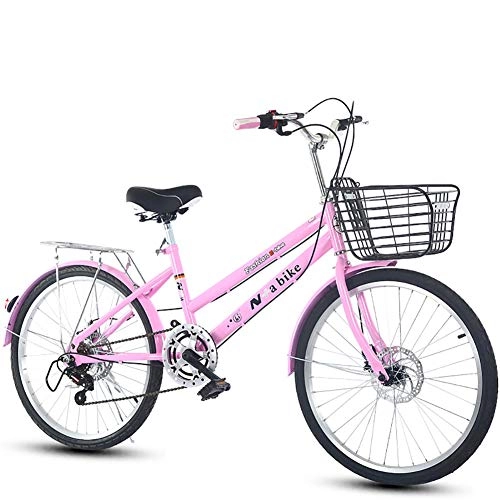 Folding Bike : DULPLAY Foldable Bicycle, Lightweight Commuter City Bike 7 Speed Easy To Install For Adult Unisex Pink 7 Speed 24inch