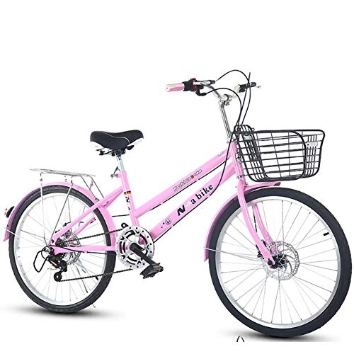 Folding Bike : DULPLAY Foldable Bicycle, Lightweight Commuter City Bike 7 Speed Easy To Install For Adult Unisex Pink Single Speed Speed 24inch