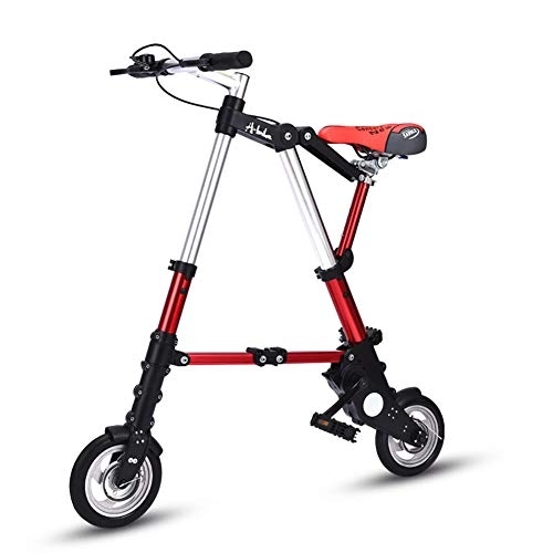 Folding Bike : DULPLAY Mini Folding Bike, Ultra Light 8" 10" Bicycle, Portable Outdoor Subway Transit Vehicles Foldable Bicycle Red 8" solid Wheel