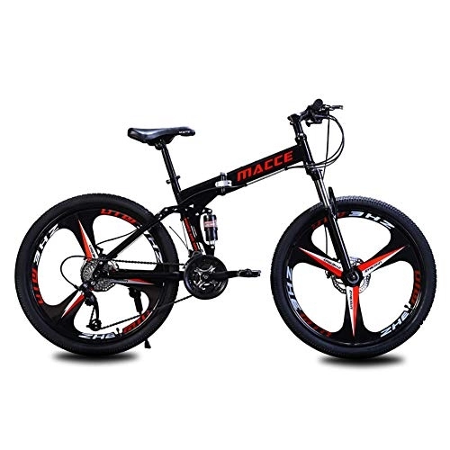 Folding Bike : DULPLAY Mountain Bicycle, 24 Inch 21 Speed Variable Speed Double Shock Absorption Mountain Bike, Folding Mountain Bikes Black 24", 21-speed