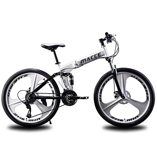 Folding Bike : DULPLAY Mountain Bicycle, 24 Inch 21 Speed Variable Speed Double Shock Absorption Mountain Bike, Folding Mountain Bikes White 24", 21-speed