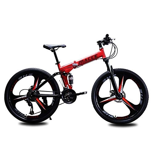 Folding Bike : DULPLAY Mountain Bicycle, 24 Inch 24 Speed Variable Speed Double Shock Absorption Mountain Bike, Folding Mountain Bikes Red 24", 24-speed