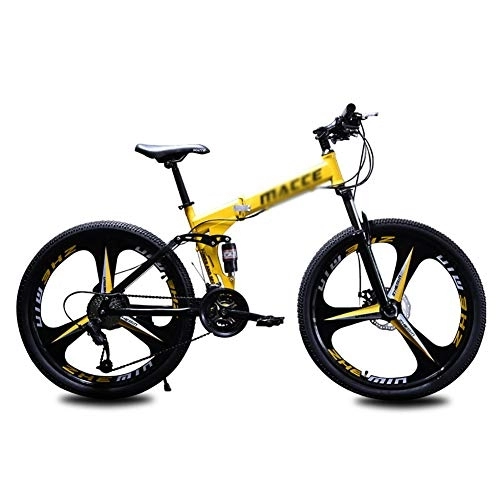 Folding Bike : DULPLAY Mountain Bicycle, 24 Inch 27 Speed Variable Speed Double Shock Absorption Mountain Bike, Folding Mountain Bikes Yellow 24", 27-speed