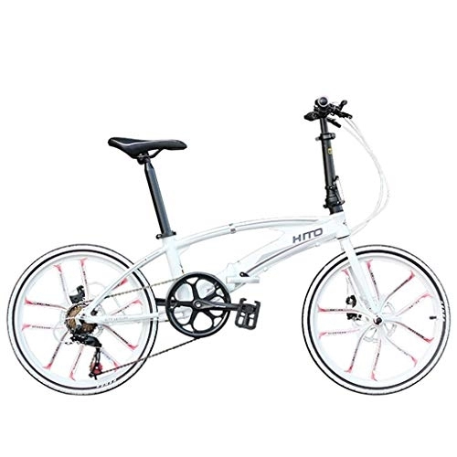 Folding Bike : DX Bicycle Bike White Studen Male and Female Adult Road Suitable Folding Ultralight Portable Disc Brake 20 Inc
