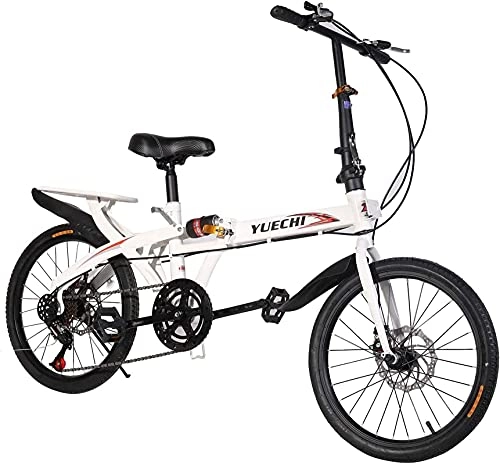 Folding Bike : Eortzzpc 20 Inch 7 Speed Folding Bike, Steel Frame Bicycle Rear Suspension Dual Disc Brake Lightweight Commuting Bike with Fender and Rear Rack