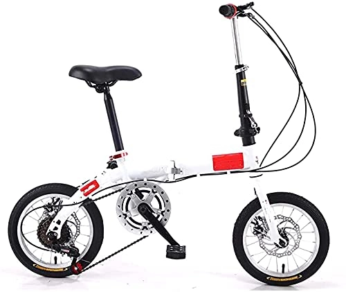 Folding Bike : Eortzzpc Adult Work Bike Road Folding Bicycle, for Men 14 Inch Wheel Carbon Racing Front and Rear Mechanical Ride, for Urban Environment and Commuting To and From Get Off Work (Color : White)