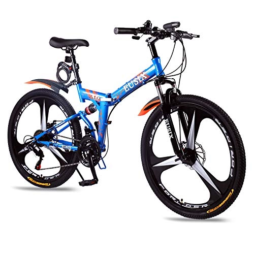 Folding Bike : EUSIX X6 Mountain Bike, Portable 21 Speed Mountain Bicycle, 26 Inches Titanium Alloys Wheels, High-carbon Steel Frame with Dual Disc Brake Folding Bikes for Men and Women (Blue)