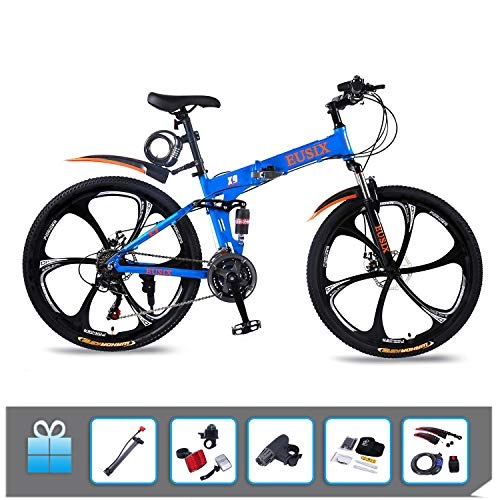 Folding Bike : EUSIX X9 26 Inches Mountain Bike for Men and Women Aluminum Frame Folding Bicycle with Dual Suspension and 21 Speed Gear Mens Mountain Bicycle MTB