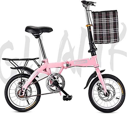 Folding Bike : FanYu 14 Inch 16 Inch 20 Inch Folding Bicycle Student Bicycle Single Speed Disc Brake Adult Compact Foldable Bike Gears Folding System Traffic Light fully assembled, Pink, 14inch