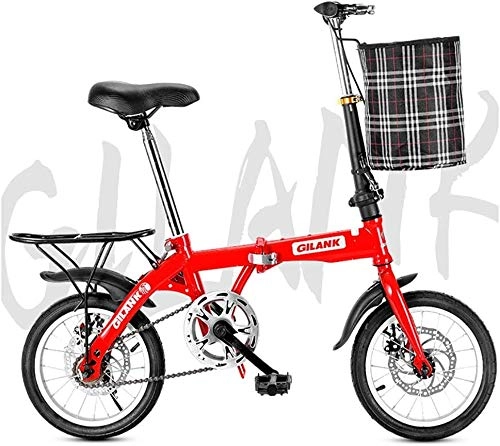Folding Bike : FanYu 14 Inch 16 Inch 20 Inch Folding Bicycle Student Bicycle Single Speed Disc Brake Adult Compact Foldable Bike Gears Folding System Traffic Light fully assembled, Red, 14inch