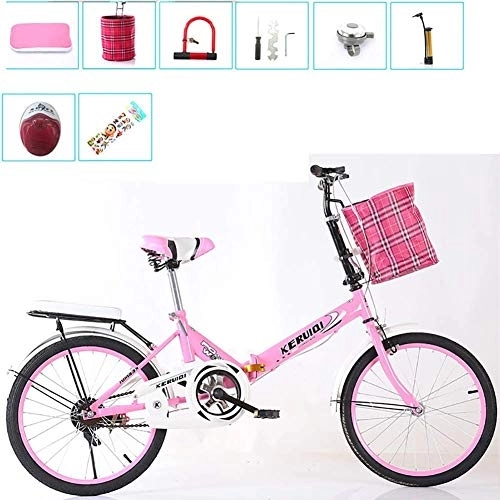 Folding Bike : FanYu Folding Bicycle Women'S Light Work Adult Ultra Light Variable Speed Portable16 / 20 Inch Small Student Male Bicycle Folding Bicycle Bike Carrier, Pink, 16IN